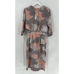 Willys Influence Vintage Dress Womens 12 Gray Pink Floral Print Satin Maxi Long